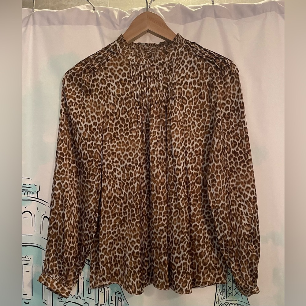 Leopard Print Button Details Pleated J. Crew Blouse XXS